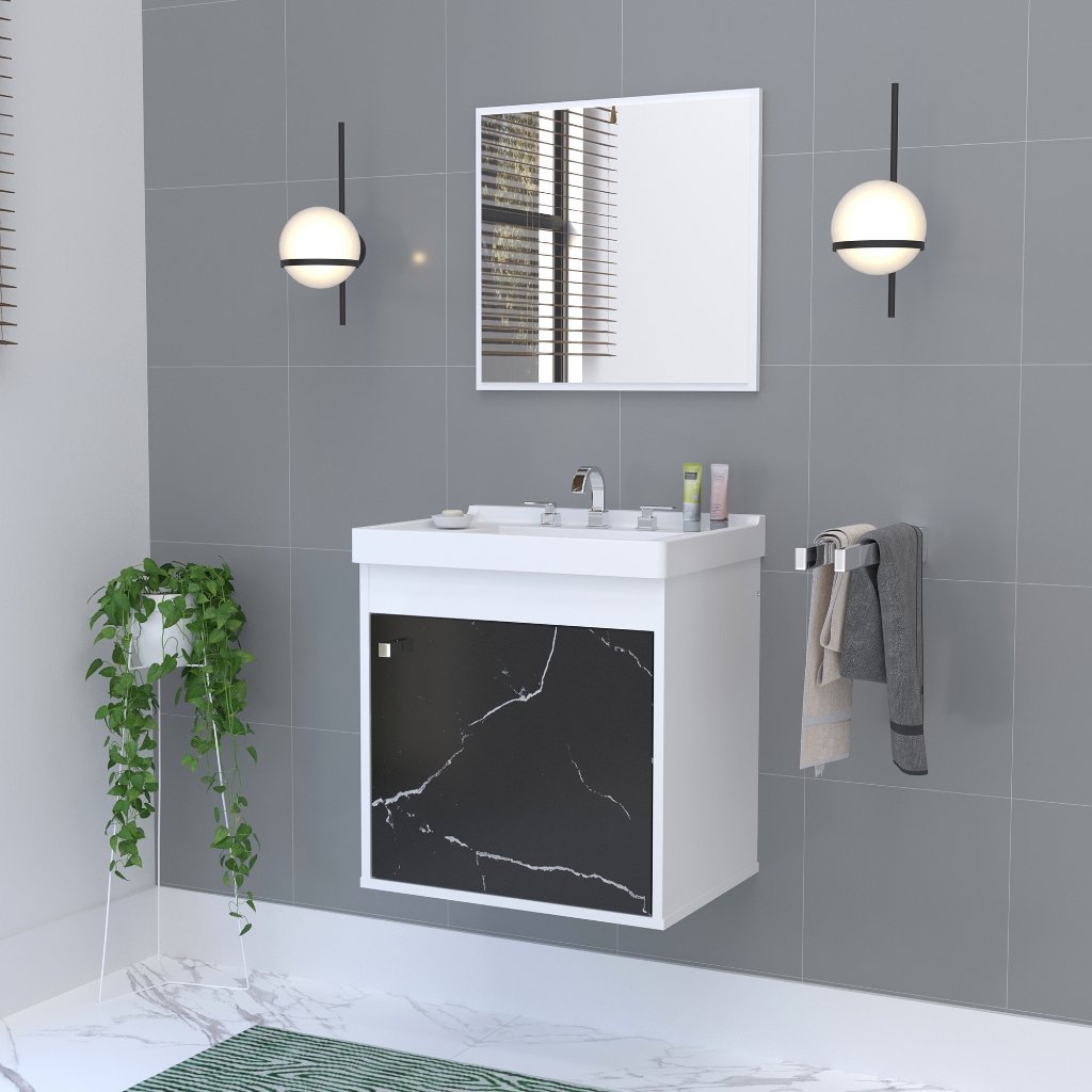 Kit Gabinete Banheiro Armario Cuba Pia Com Espelheira - Veneto - Home & Living