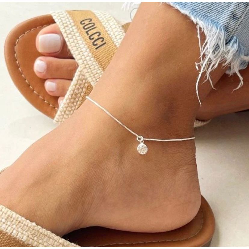 Tornozeleira ponto de luz folheado a prata 925 e ouro 18k