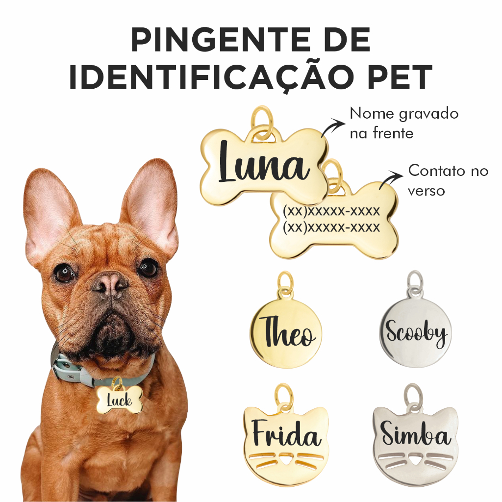 Plaquinha De Identificação Gravada Cachorro Gato Pet C/ Nome
