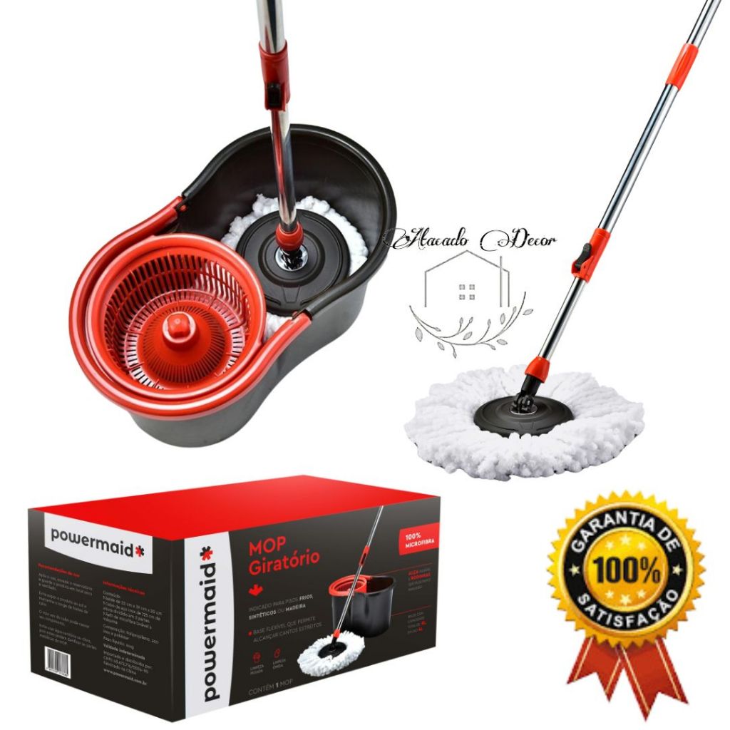 Mop Giratório Multiuso  360° Regulável Balde com Rodinha E Alça Rodo Limpeza Geral 100% original