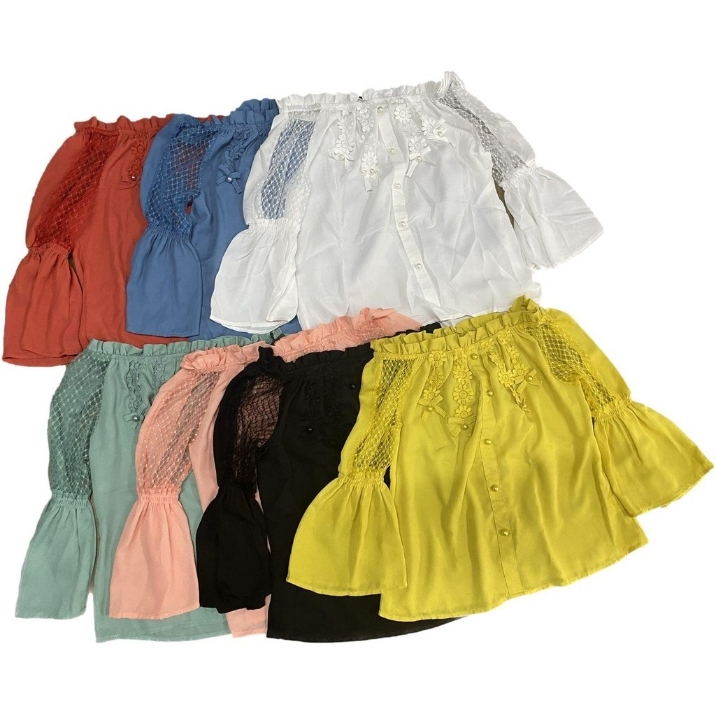 Blusa Ciganinha Ombro a Ombro Com Renda Tule Elastico na Manga Detalhada Ref 2534