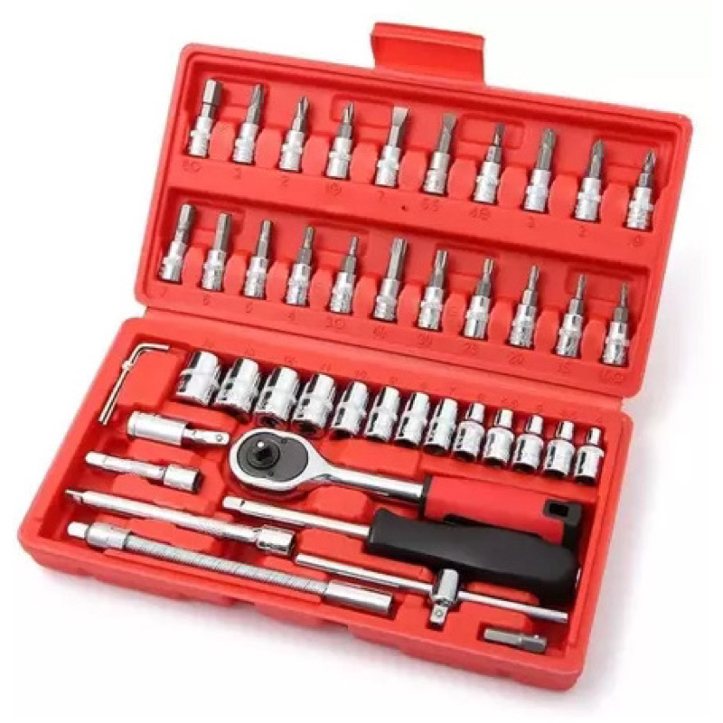 Kit De Ferramentas Com 46 Peças Chave Catraca Reversível Jogo de Soquetes com Maleta