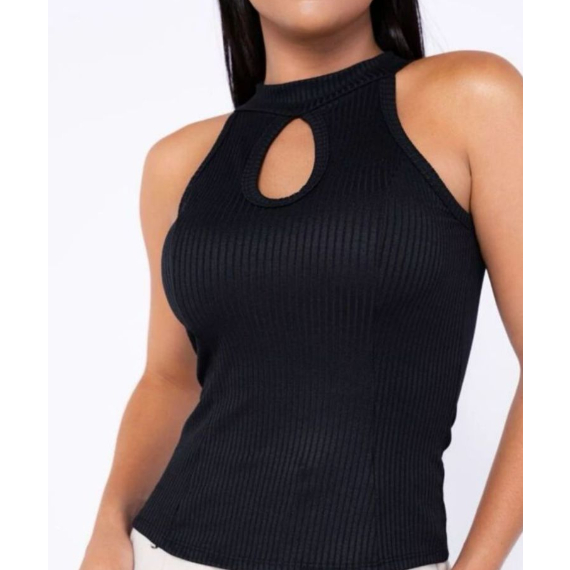 Blusinha Regata Decote Gota Canelada Gola Alta em Oferta na Shopee