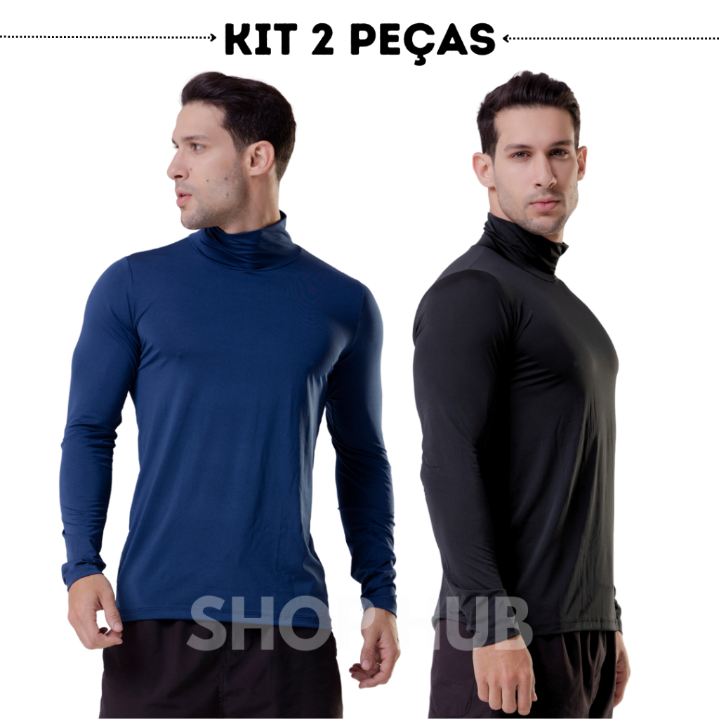 kit 2 blusa gola alta masculina camisa termica segunda pele proteção solar
