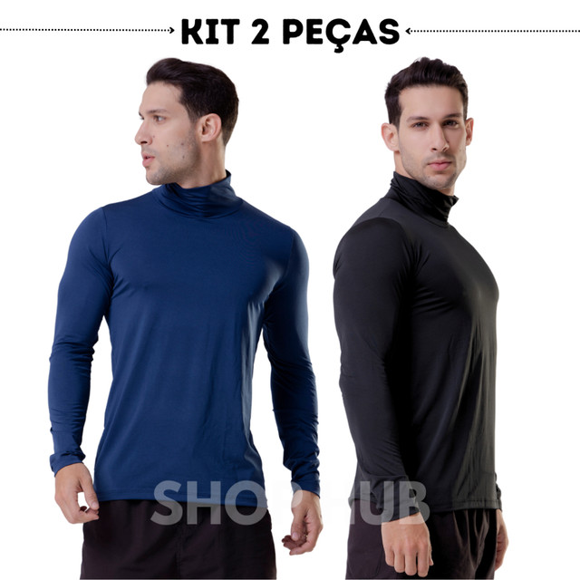 kit 2 blusa gola alta masculina camisa termica segunda pele proteção solar