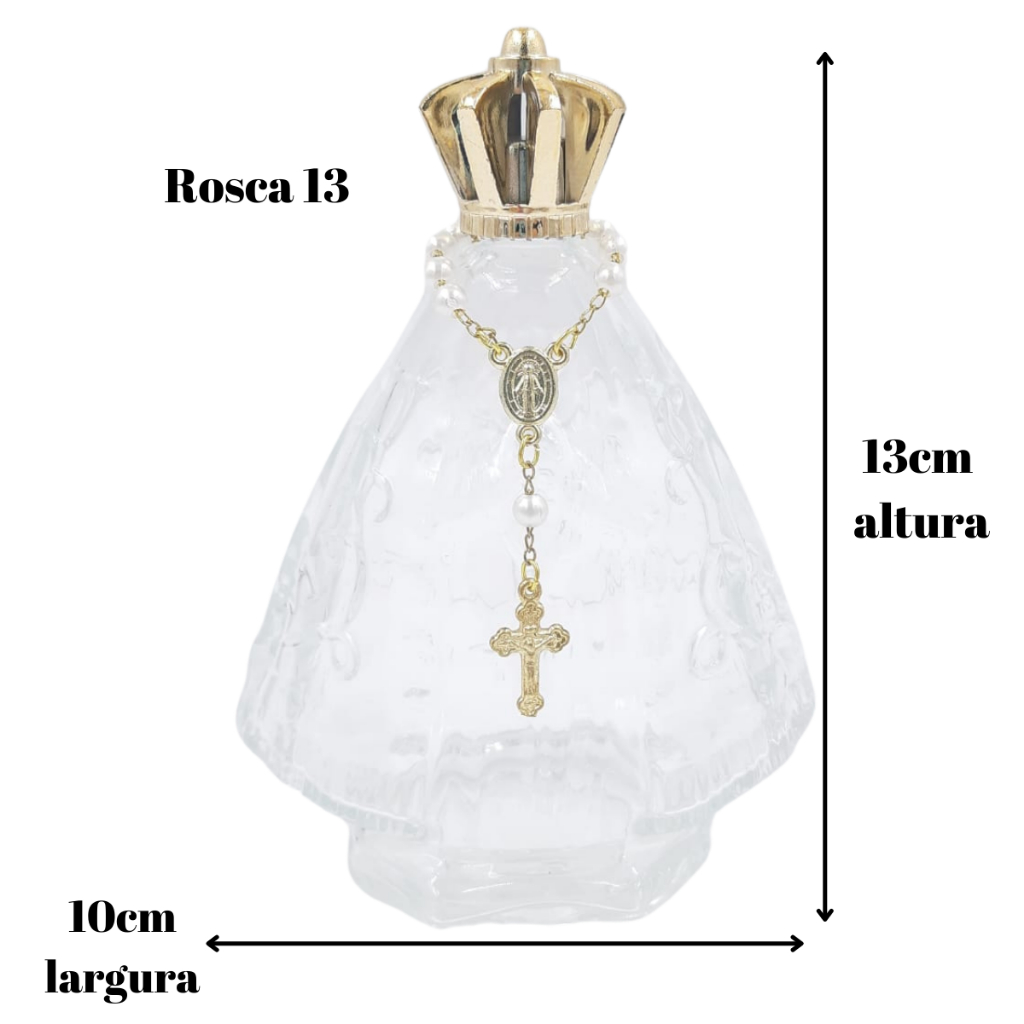 Nossa Senhora Aparecida Vidro Incolor 120 ml  Com terco e Coroa Metalizada  Presente Lembrancinha