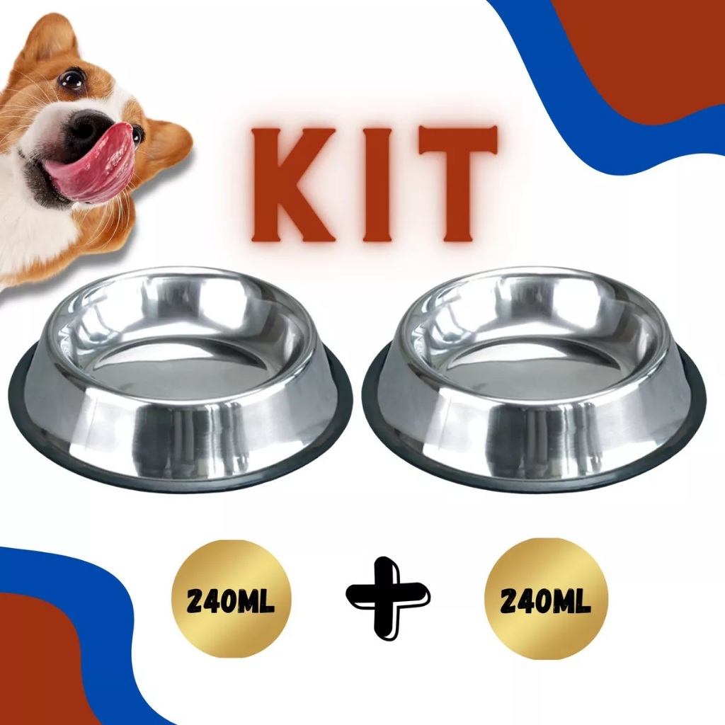 Comedouro Bebedouro Inox Tigela Cachorro Gato Coelho Kit 2un em Oferta na Shopee