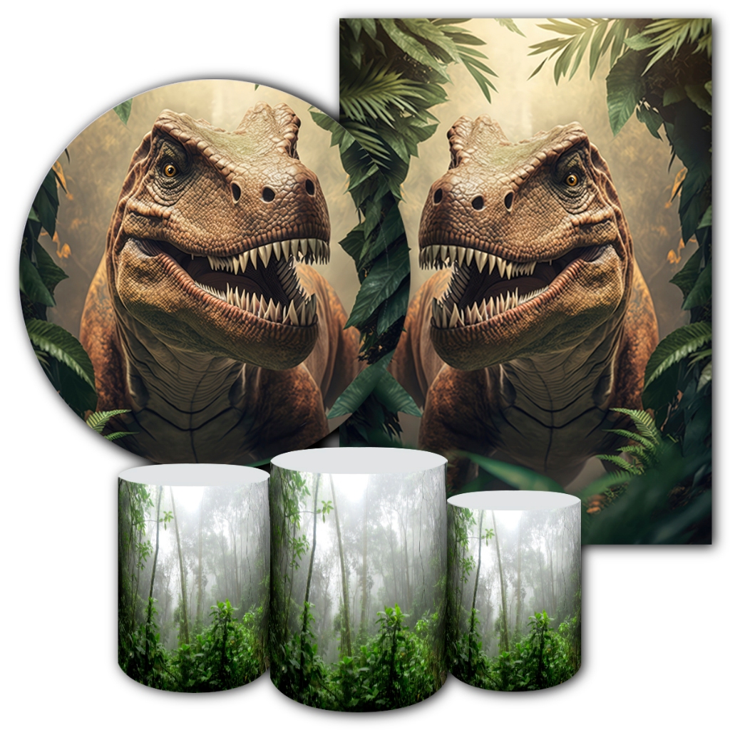 Capas de Painéis, cilindros e Kits completos Sublimados para Festa Tema Dinossauro