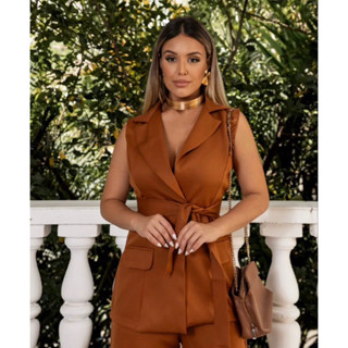 Conjunto Colete Calça Pantalona Fashion Chique Estiloso Moda Blogueira Luxuosa