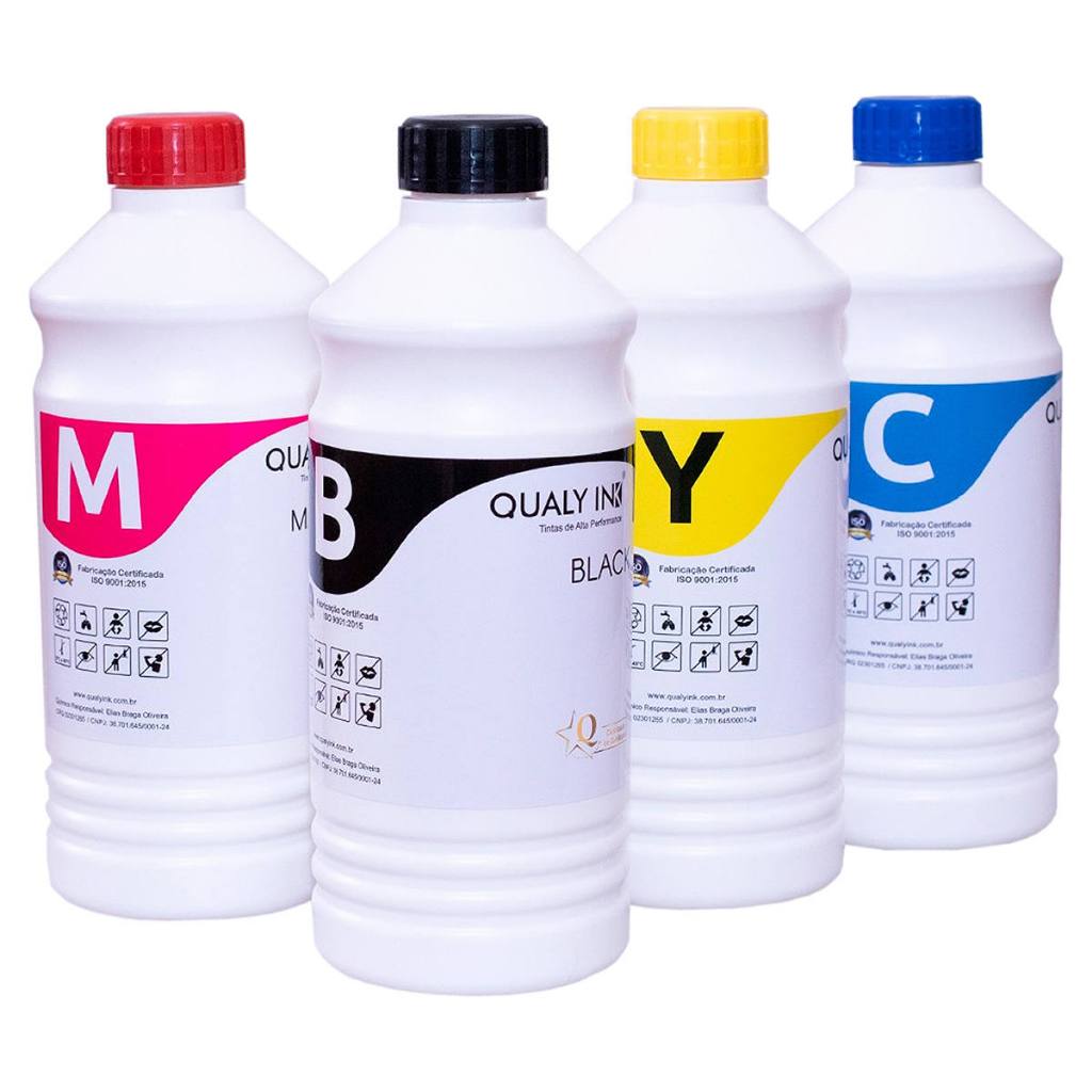 Tinta Corante Marca Qualy-Ink para Impressora Bulk Ink L355 L365 L395 L495 L565 4x1L - Kit 4 Cores