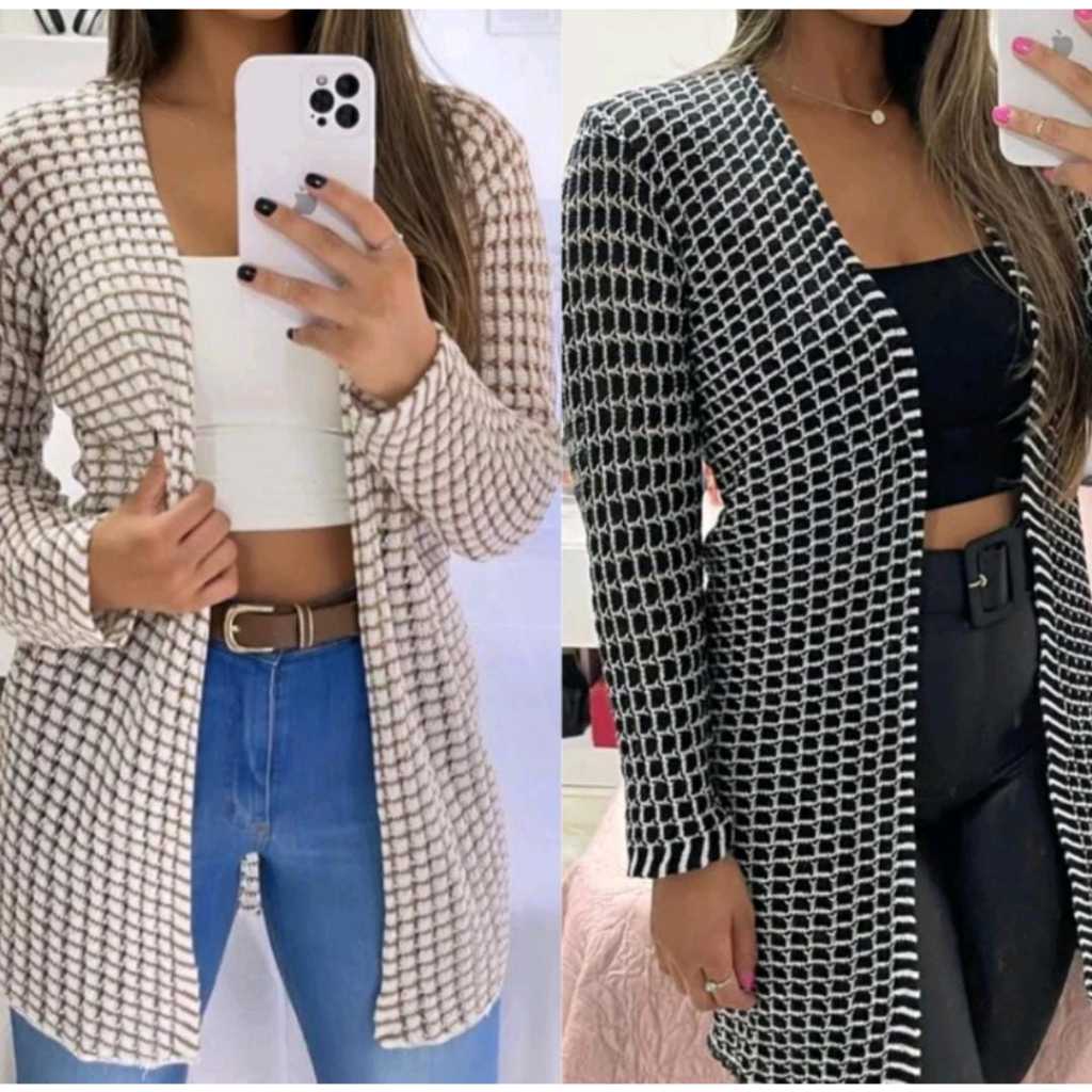 Cardigan Kimono Cardigã Feminino Manga Longa Tricô Tricot Casual Tendência Casaco Agasalho Elegante Social (Comeia)