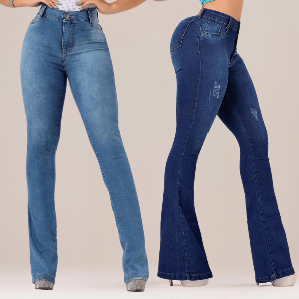 Kit 2 Calças Jeans Feminina Flaer Com Elastano Lycra Jeans Feminino Calça Cos Alto em Oferta na Shopee