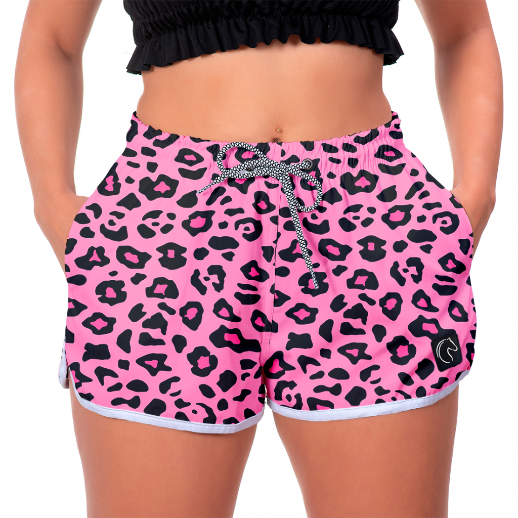Short Feminino Curto Animal Print Onça Soltinho Casual Moda Praia Leve Durável Respirável Seca Rápido em Oferta na Shopee