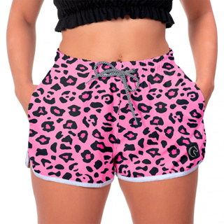 Short Feminino Curto Animal Print Onça Soltinho Casual Moda Praia Leve Durável Respirável Seca Rápido em Oferta na Shopee