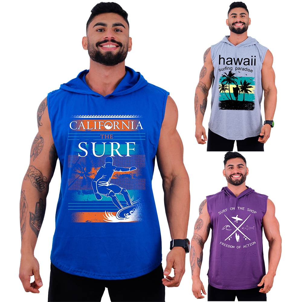 Kit 3 Regata Machão Com Touca MXD Conceito SURF Prancha Praia