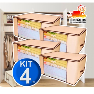 Kit 4 Caixas Organizadoras 60X45X30 Grande de Roupas Calçados Cobertas TNT Com Tampa Anti-Poeira Umidade Inseto Multiuso em Oferta na Shopee