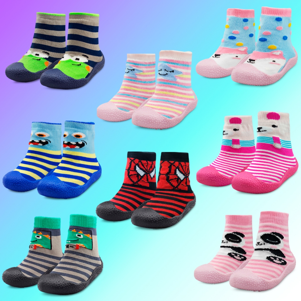 Kit 2 Pares Meia com Sola Bebê Sortida BB&Kids Emborrachada Personagens Várias Estampas An...