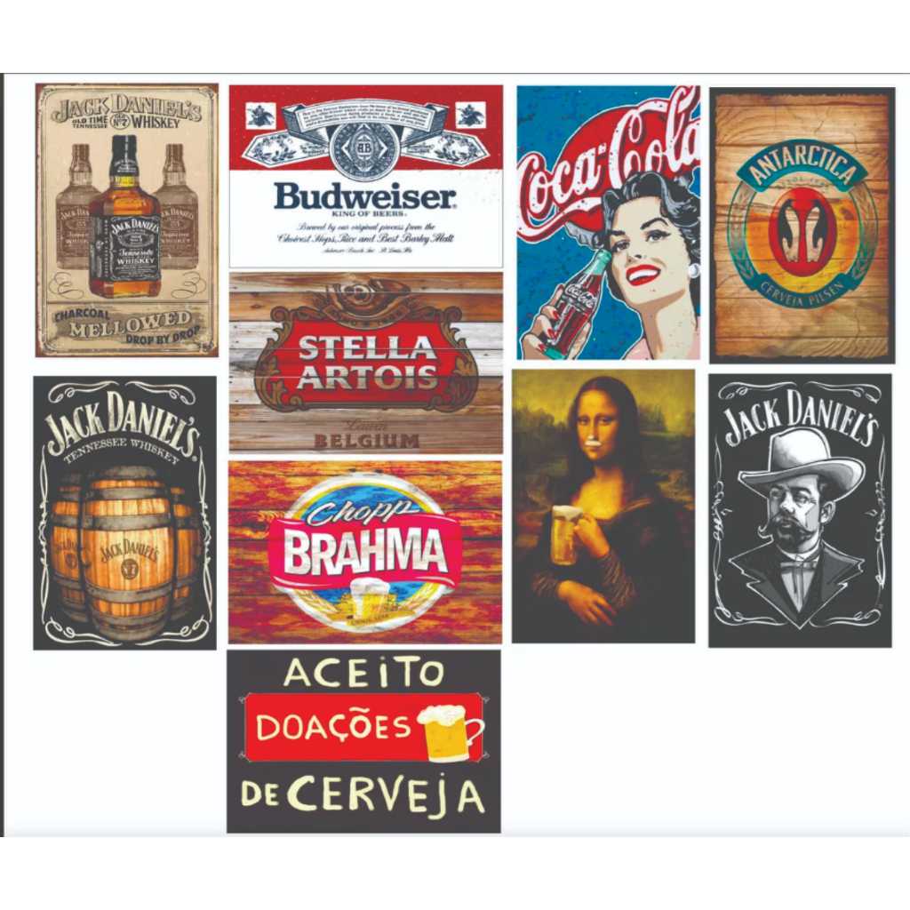 Placas Decorativas 20x30 mdf Kit 10 modelos mais vendidos bebidas bares churrasqueira