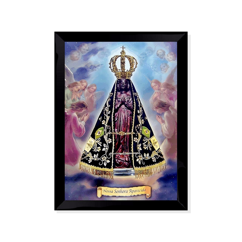 Quadro Placa Decorativa Nossa Senhora Aparecida Religioso - Moldura C/Vidro