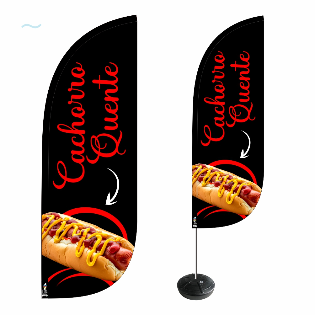 Wind Banner Hot Dog Kit Completo 2,8m Dupla Face Fly Flag