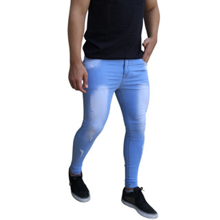 Calça Masculina Jeans Rasgada Skinny Com Elastano Se Ajusta ao Corpo Linha Premium