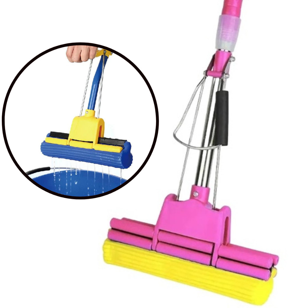 Rodo Mágico Vassoura Dobrável De Espuma Especial Super Absorve Limpa Seca Casa 27 cm Cabo Inox