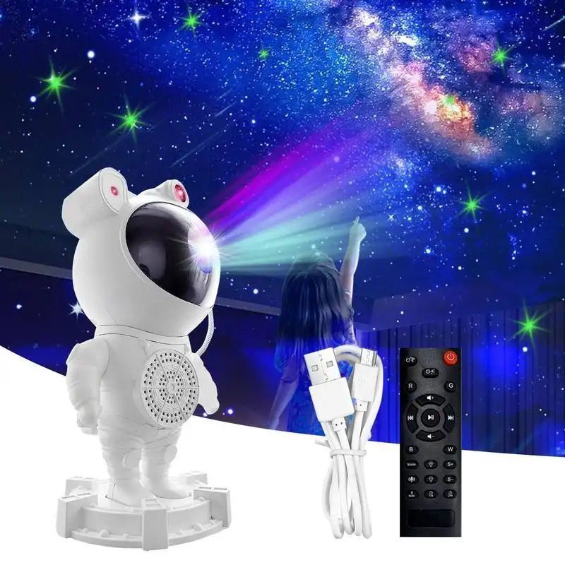 Astronauta Luminária e Projetor De Estrelas e Lua  Com Caixa de Som Bluetooth FACIL