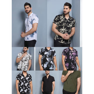 camisa florido é liza com botão manga curta