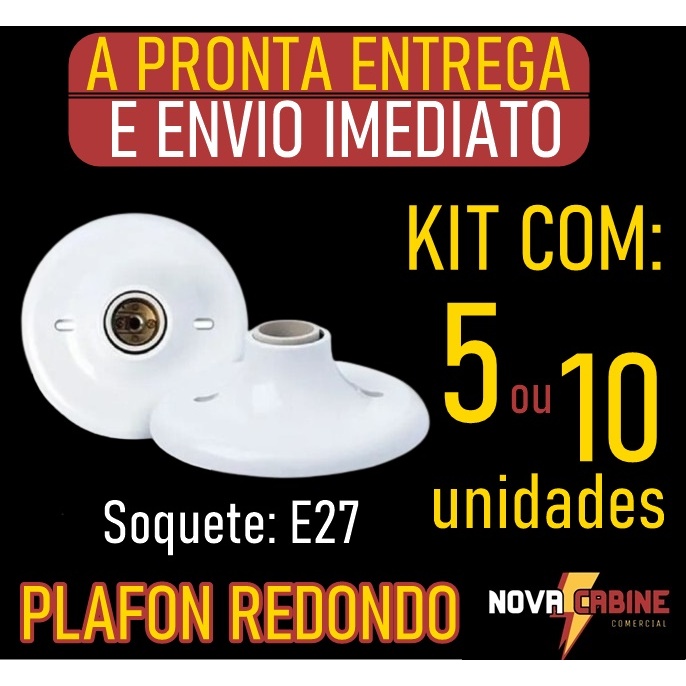 Kit 5/10 Luminárias Plafonier Plafon Redondo Lâmpada Teto E27 Soquete Bocal Bivolt 100w
