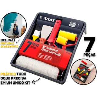 Kit Pintura E Decoração Completo Teto Parede Multiuso Rolo Bandeja Pincel Rolinho 7 Peças Atlas Original em Oferta na Shopee