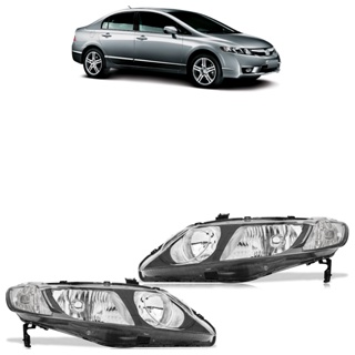 Farol Dianteiro New Civic 2007 2008 2009 2010 2011 Máscara Negra Lente Lisa Acrílico em Oferta na Shopee