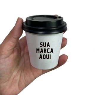 Copo 100 ml em Papel PERSONALIZADO com Tampa Bico Preta - Biodegradável - Pacote com 50 unidades