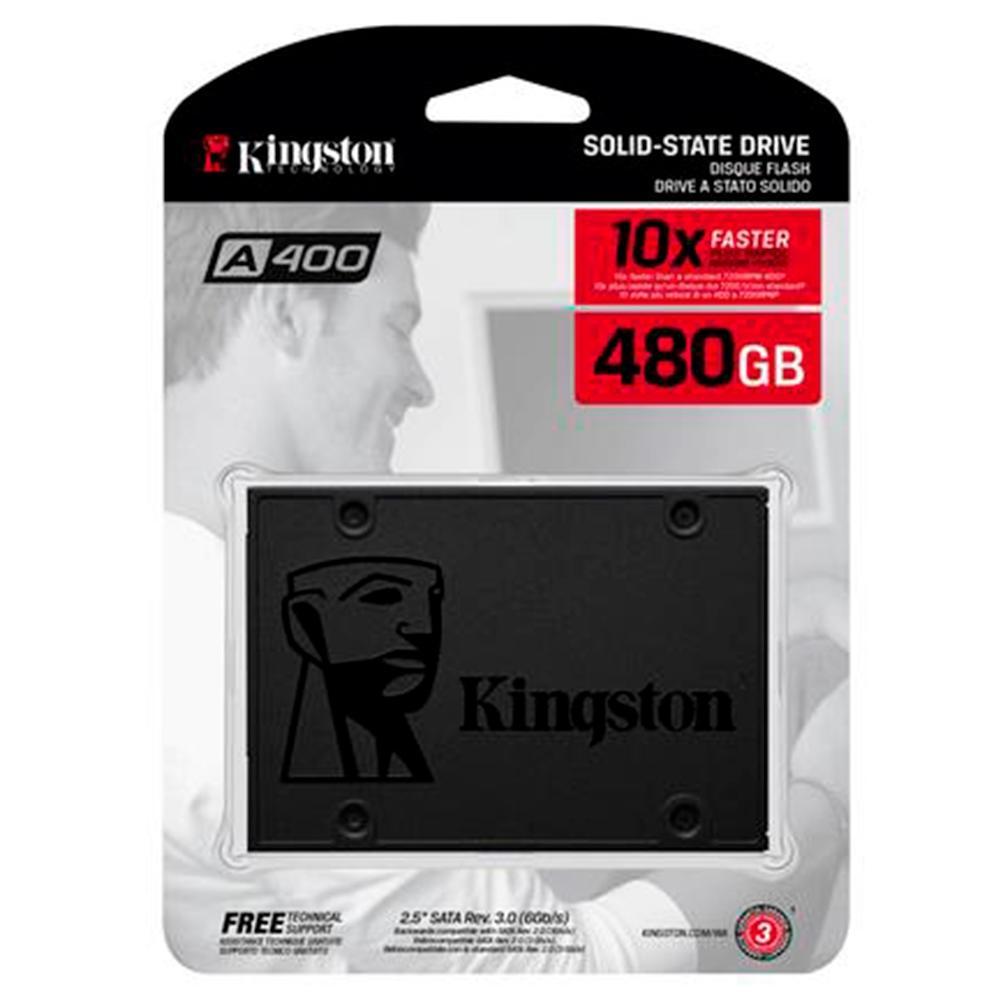 SSD 240, 480 e 960 GB Kingston A400, SATA, Leitura: 500MB/s e Gravação: 450MB/s - SA400S37