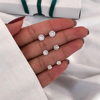 Kit trio de brincos ponto de luz zircônia folheado antialérgico