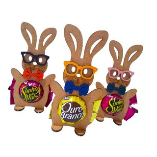 Kit com 10 Coelhos de Páscoa - Porta Bombom Em Mdf Crú 3mm - Pascoa bombom chocolate lembrancinhas coelho Feliz páscoa