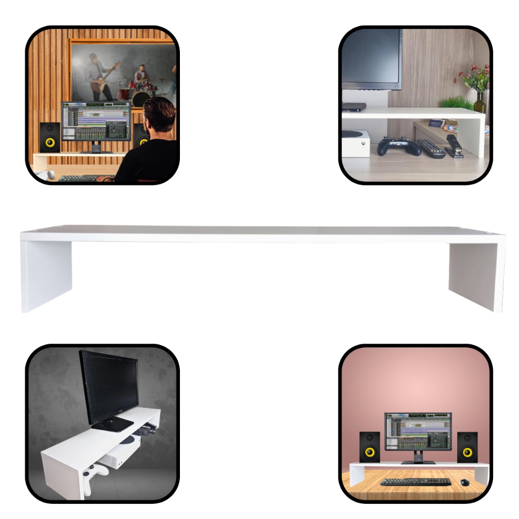 Base Suporte Monitor Tela Estante 15x90x20cm MDF Branco