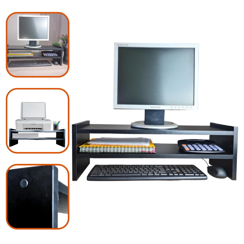 Base Para Tela Suporte Monitor Duplo 20x60x20cm MDF Preto