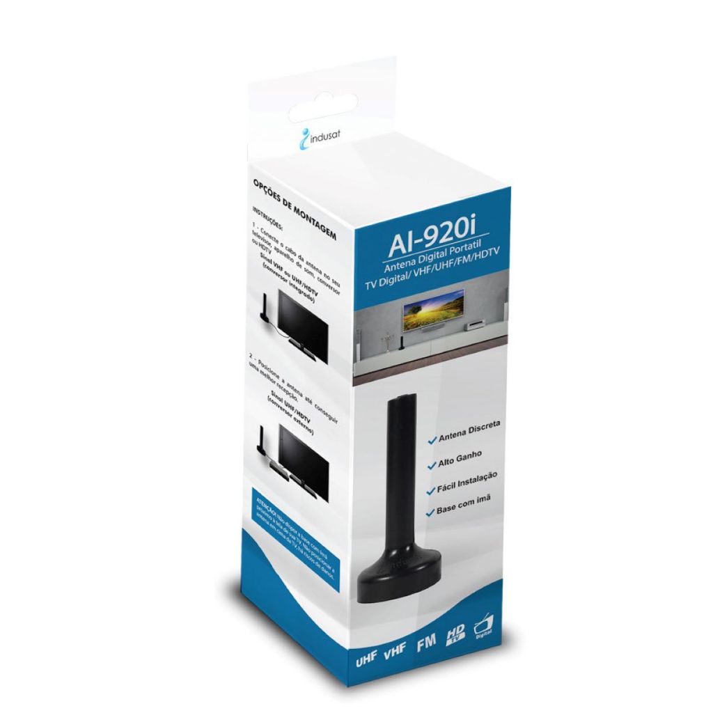 Antena Interna Indusat AI-920i Digital/vhf/uhf/fm/hdtv 1,5m em Oferta na Shopee