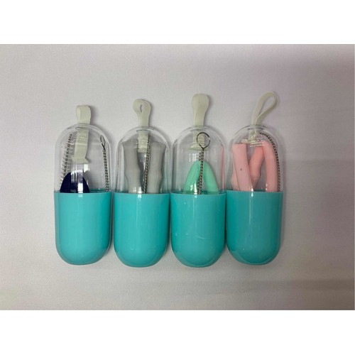 Kit Canudo Retrátil De Silicone + Escovinha E Capa