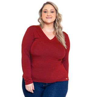 Blusa Plus Size Feminina Basica Segunda Pele Gola V Manga Longa 0029 em Oferta na Shopee