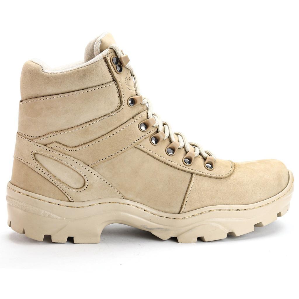 Bota Coturno Militar Couro Areia Cano Curto Palmilha Conforto