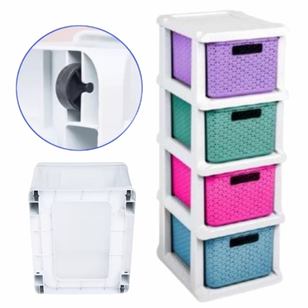 Gaveteiro Organizador Multiuso Ratan 4 Gavetas Com Rodinhas Embutidas em Oferta na Shopee