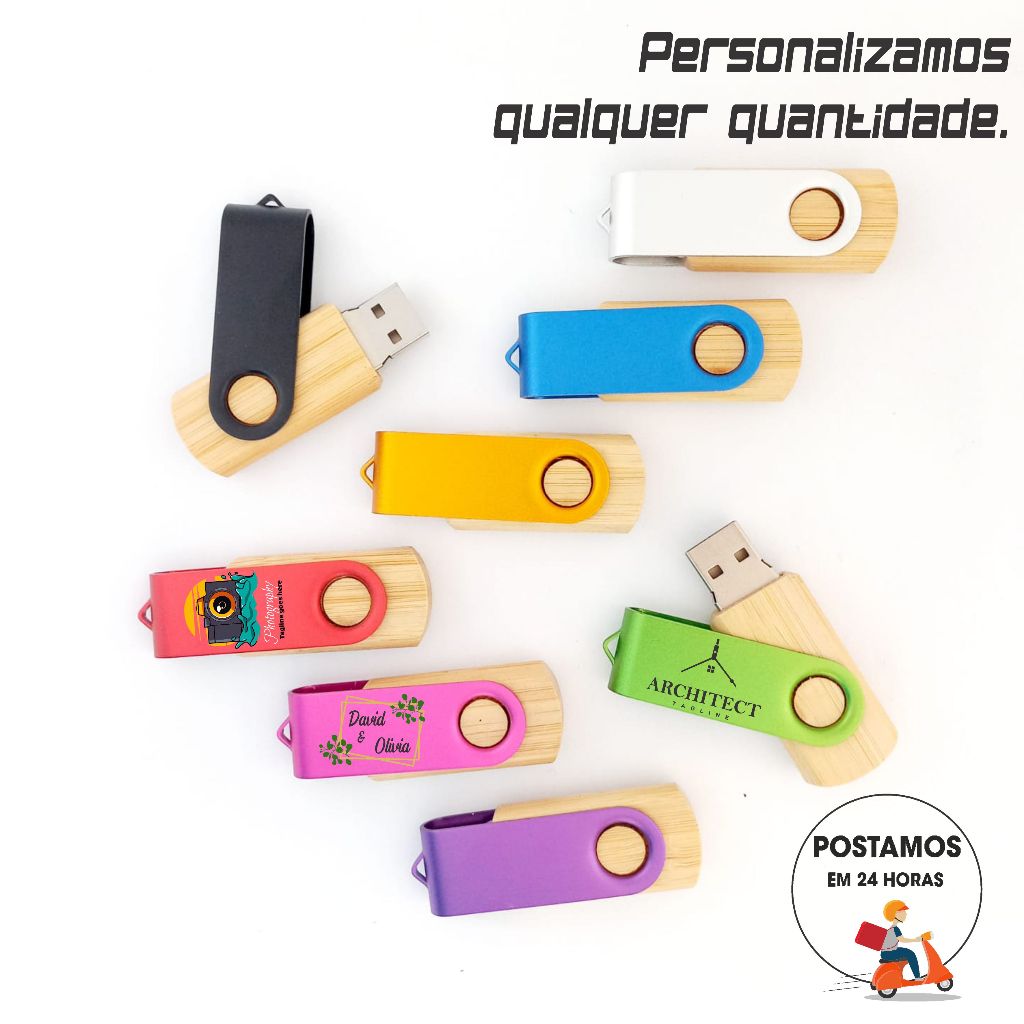 Pen Drive 4gb 8gb 16gb 32gb 64gb  Madeira Metal Giratório Personalizado PMM226