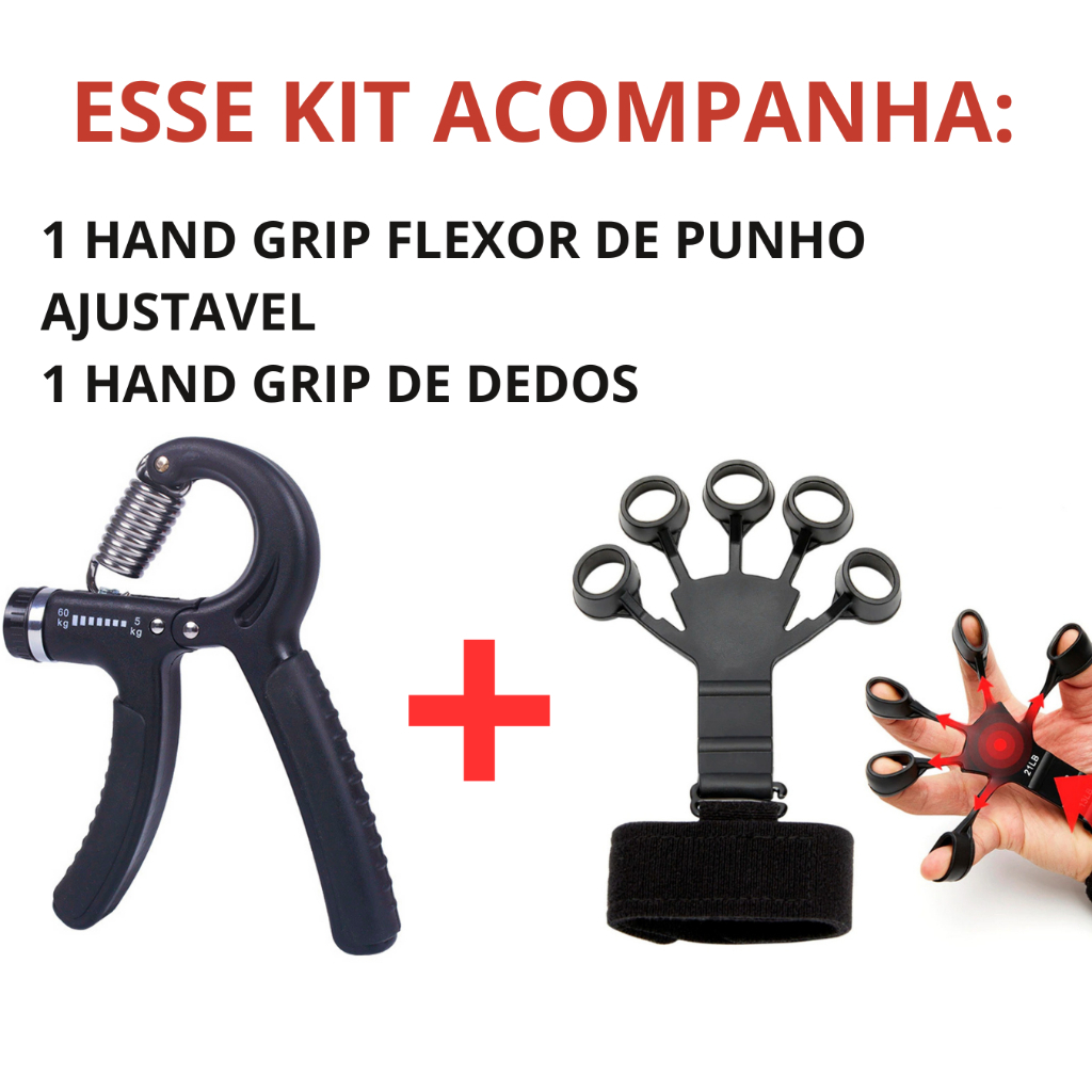 Kit Hand Grip de Dedo + Flexor de Punho Ajustável Fisioterapia Exercício para Mãos