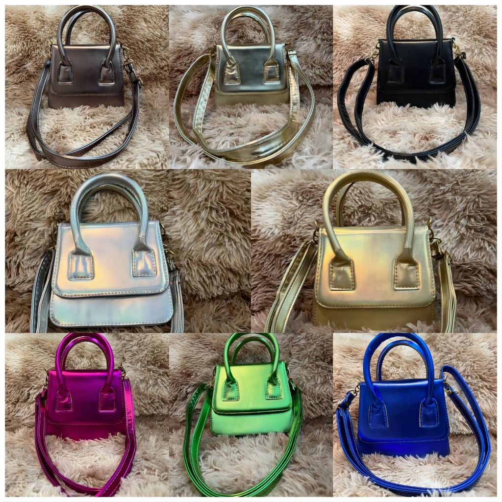 Bolsa mini bag de Festas Metalizada  L2 com uma alca regulavel e uma alca pequena de mao em Oferta na Shopee