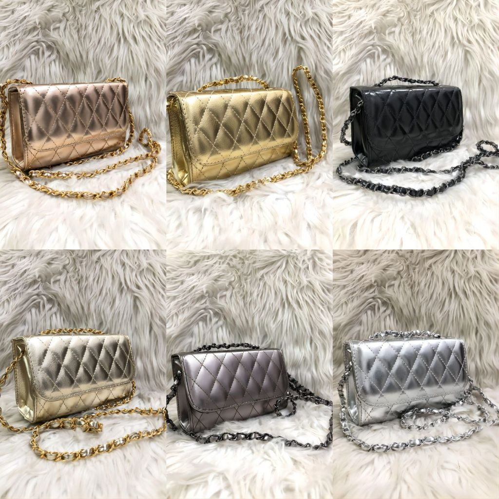 Bolsa Tiracolo Metalizada De Festa Boradado Quadrado Com Corrente Transpassada Transvrsal Cabe Celular Porta Celular Porta Moeda em Oferta na Shopee