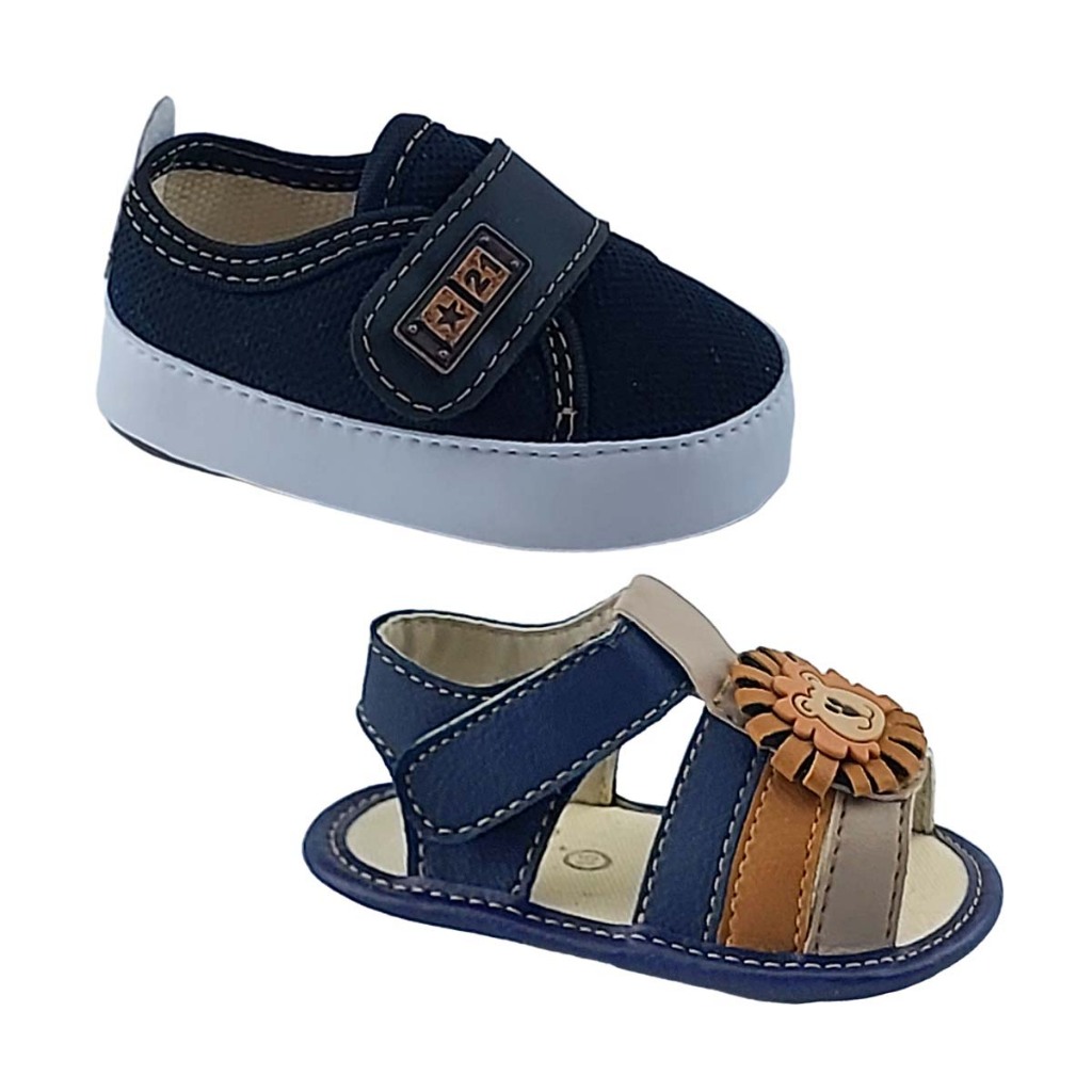 Promoção Kit 2 Pares Tênis Sandália Bebê Masculino Sapatinho Leve Sandalinha Macia Infantil Menino Casual
