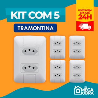 Kit com 5 tomadas 20 Amperes Conjunto Tomada Dupla 20A Tramontina Linha Aria