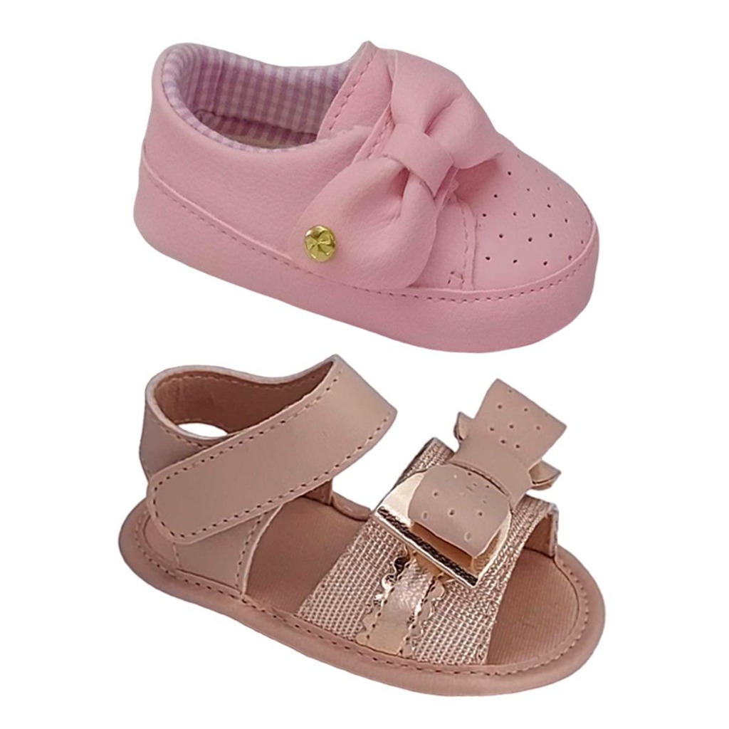 Detalhes do Promoção Kit 2 Pares Tênis Sandália Bebê Menina Bebezinho Confortável