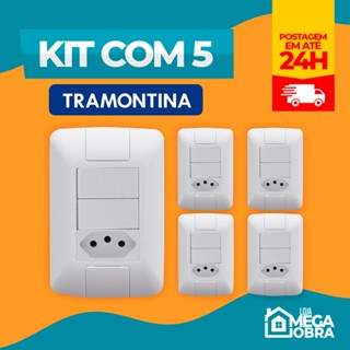 Kit 5 unidades Conjunto Tramontina Tomada 10A com Interruptor duplo Linha Aria
